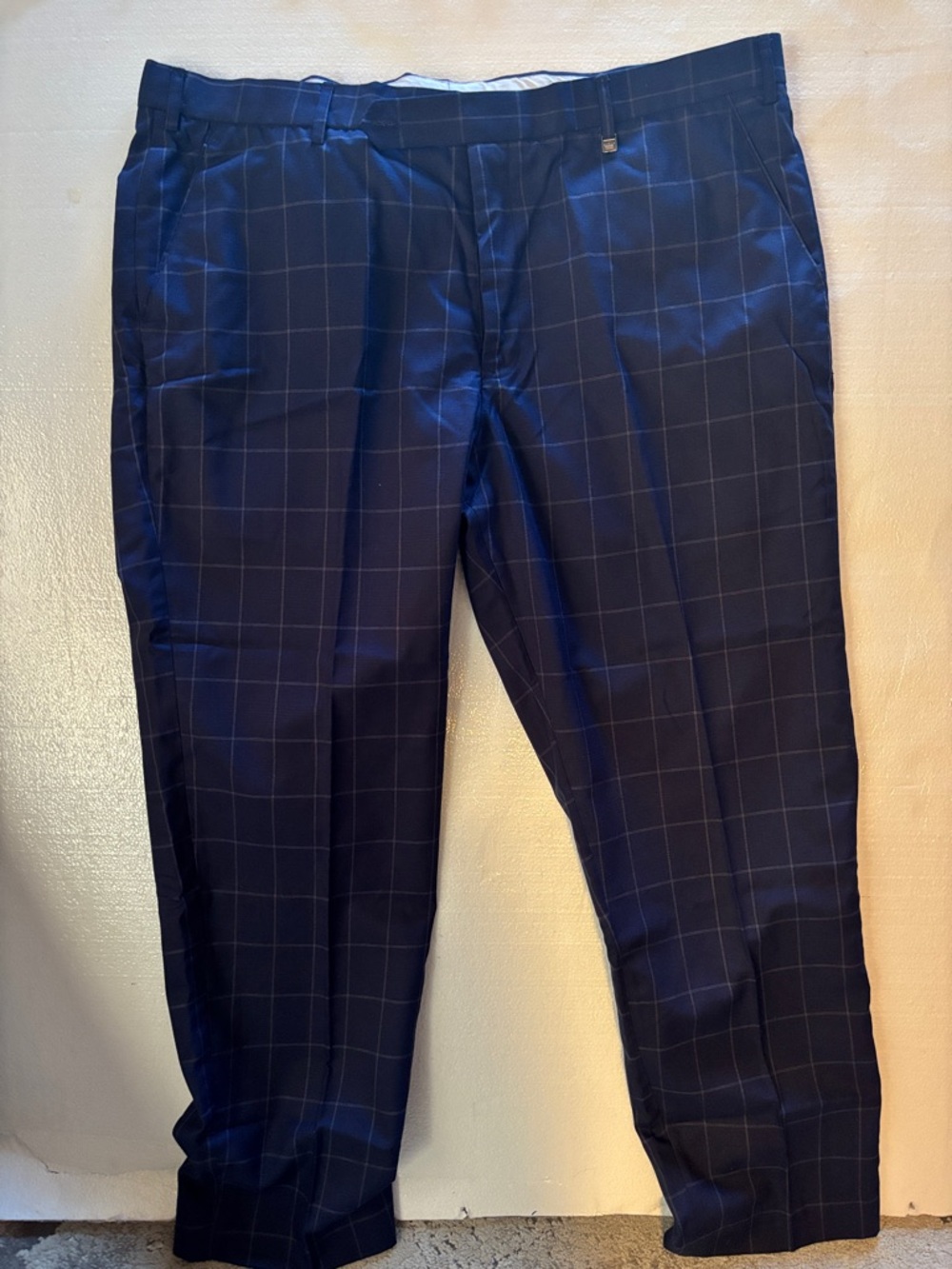 French Crown Men's Navy Windowpane Dress Pants